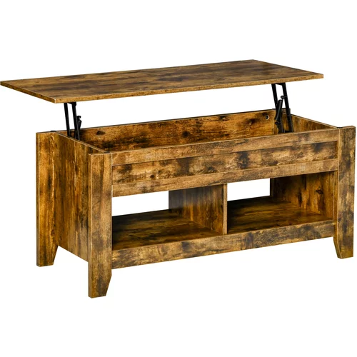 HOMCOM Stranska mizica v industrijskem slogu s škatlo za shranjevanje in dvižno leseno ploščo, 105x50x49cm, rustikalno rjava, (20755482)