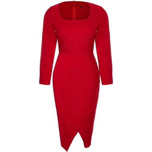 Trendyol Curve Red Knitted Fitted Midi Dress Slike
