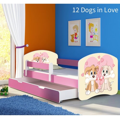 ACMA Dječji krevet s motivom, bočna roza + ladica 180x80 cm - 12 Dogs in Love Cijene