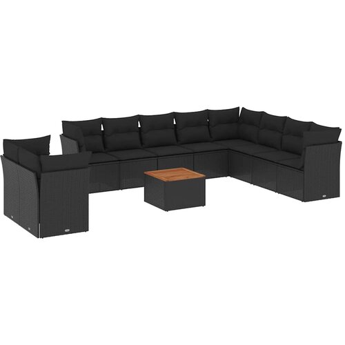  11-dijelni set vrtnih sofa od poliratana s jastucima crni Slike