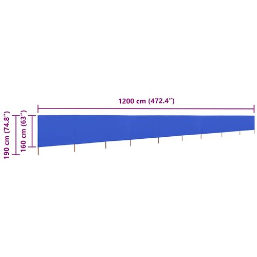  Vjetrobran s 9 panela od tkanine 1200 x 160 cm azurno plavi Slike