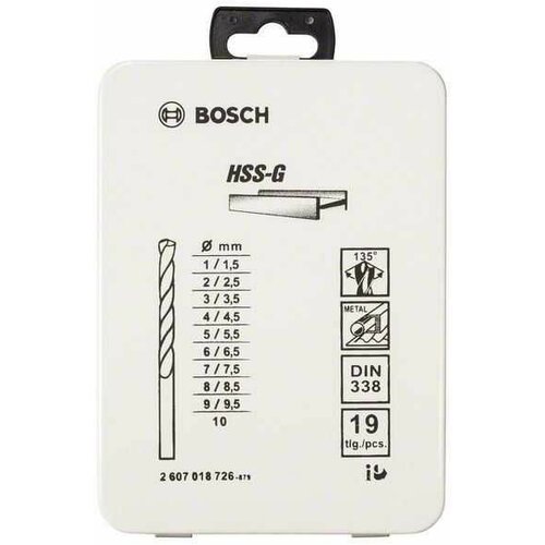 Bosch 19-delni set burgija za metal HSS-G, DIN 338, 135°, u metalnoj kutiji 1-10 mm, 135° ( 2607018726 ) Slike