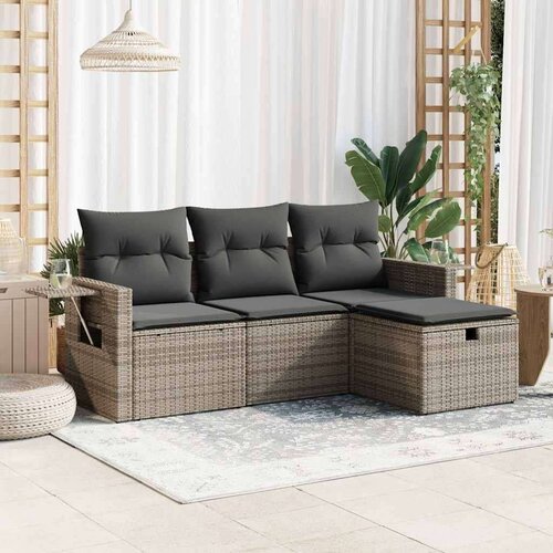  4-dijelni set vrtnih sofa od poliratana s jastucima sivi Cene