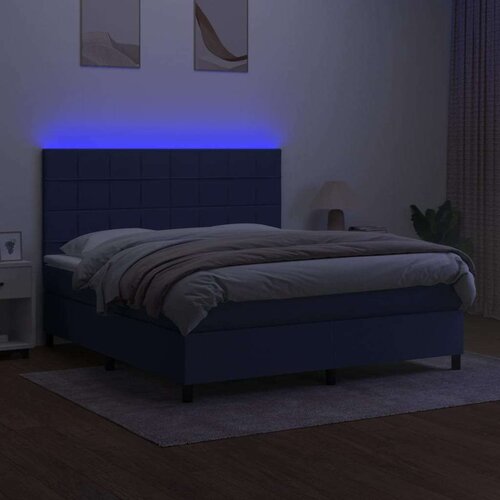  Box spring s madracem LED plavi 160x200 cm od tkanine Slike
