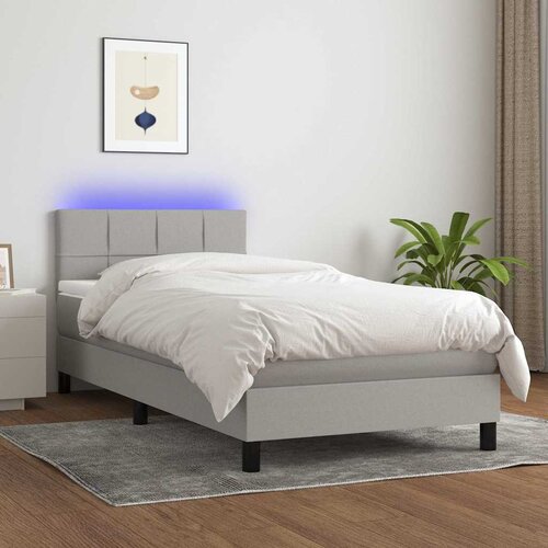 box spring s madracem LED svjetlosivi 90x200 cm tkanina Cene
