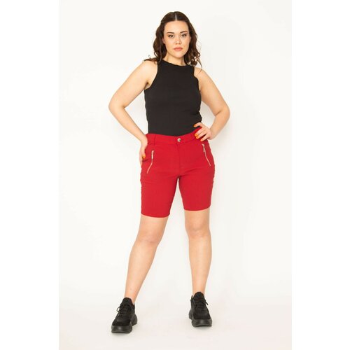 Şans Women's Plus Size Claret Red Lycra Bengalin Fabric Zipper Detail Shorts Cene