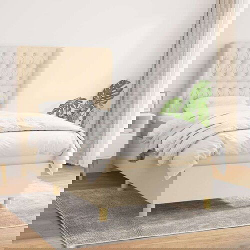  Krevet s oprugama i madracem krem 100 x 200 cm od tkanine Cene