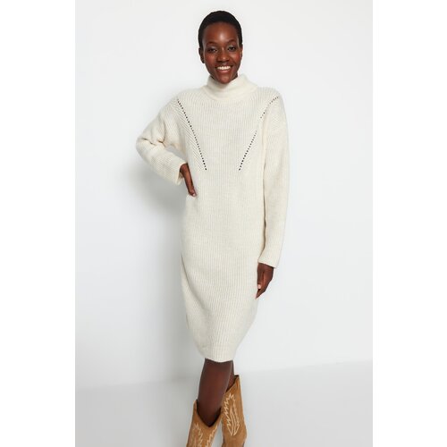 Trendyol Stone Mini Knitwear Standing Collar Dress Slike