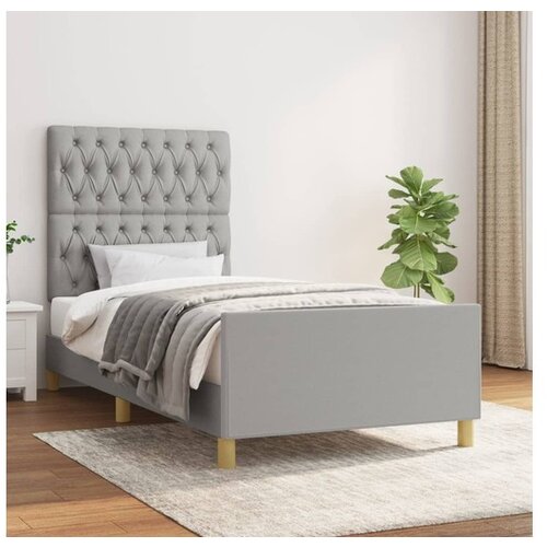  Posteljni okvir z vzglavjem svetlo siv 100x200 cm blago Cene