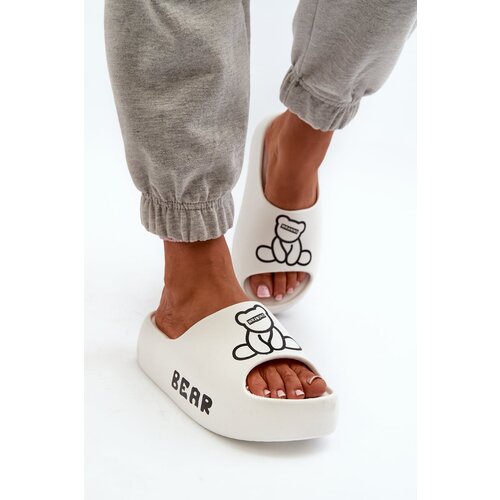 PS1 Women's Foam Slides on Chunky Sole with Bear White Lamira Cene