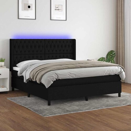  box spring s madracem LED crni 160x200 cm od tkanine Cijene