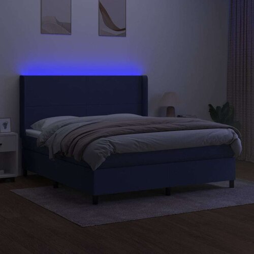  Krevet box spring s madracem LED plavi 160x200 cm od tkanine Slike