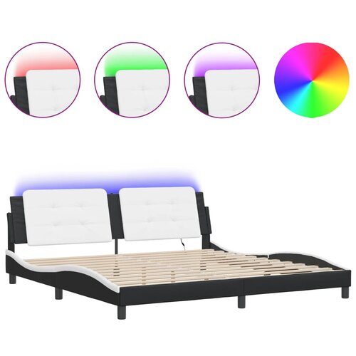 VidaXL okvir kreveta led crno-bijeli 200 x 200 cm umjetna koža Slike