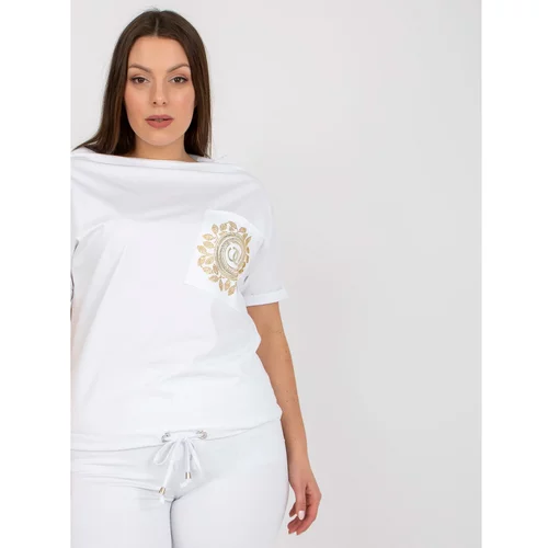 Fashion Hunters Plus size white cotton blouse with pocket