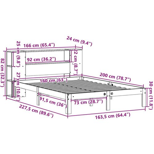 VidaXL Krevet s regalom z knjige bez madraca bijeli 160x200cm borovina Slike