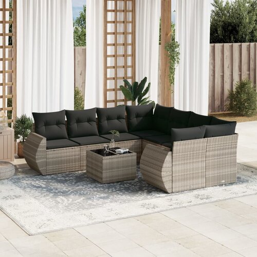 vidaXL 9-dijelni set vrtnih sofa od poliratana s jastucima svjetlosivi Cijene