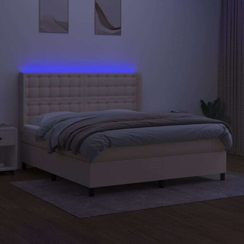  Krevet box spring s madracem LED krem 180x200 cm od tkanine Slike