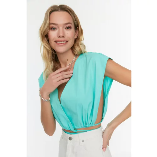 Trendyol Mint Double Breasted Tie Detailed Blouse