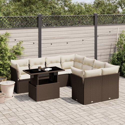 vidaXL 9-dijelni set vrtnih sofa s jastucima poliratan smeđi Cijene