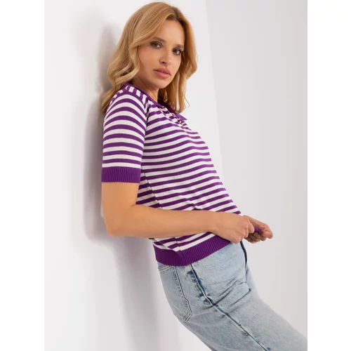 Fashion Hunters Purple-white blouse with short sleeves