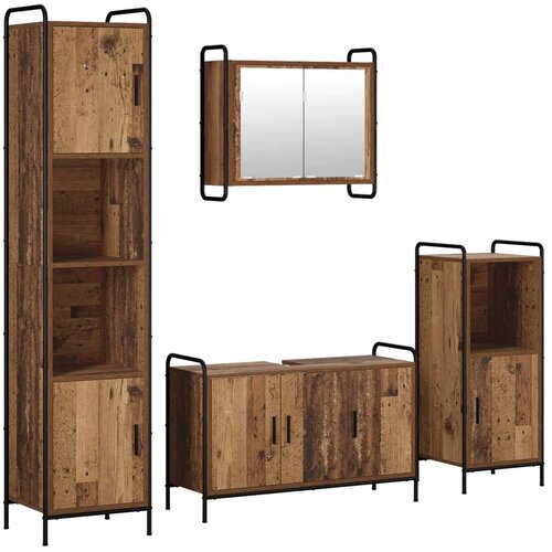  Set ormarića za kupaonicu 4 kom. Staro drvo 40 x 36 x 181 cm - Staro drvo Ormar ispod sudopera (3 vrata) + viseći ormar + kupaon Slike