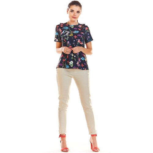 Infinite You Woman&amp;#039;s Blouse M198 Navy Blue Flowers Slike