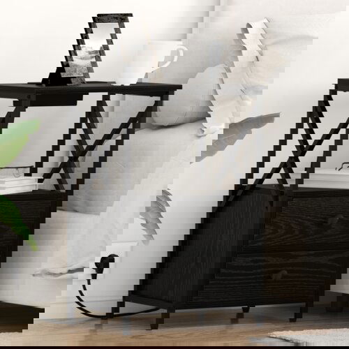 vidaXL Nočna omarica z vtičnico za polnjenje s predalom Črni hrast Cene