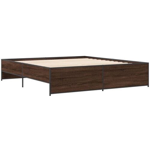 VidaXL Posteljni okvir rjav hrast 180x200 cm inženirski les in kovina, (21128435) Slike