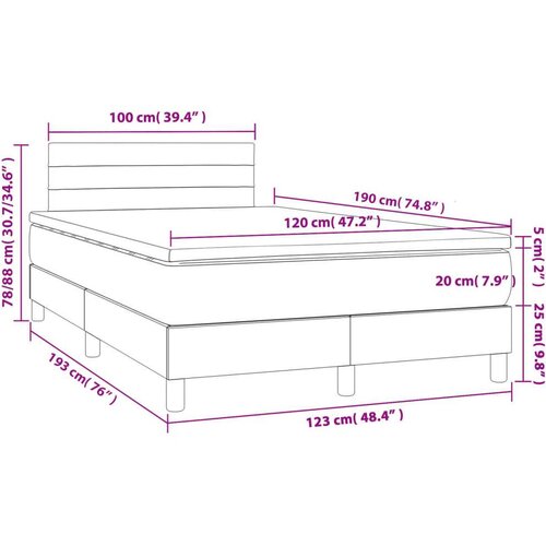 VidaXL Krevet s oprugama i madracem LED svjetlosivi 120x190 cm tkanina Slike