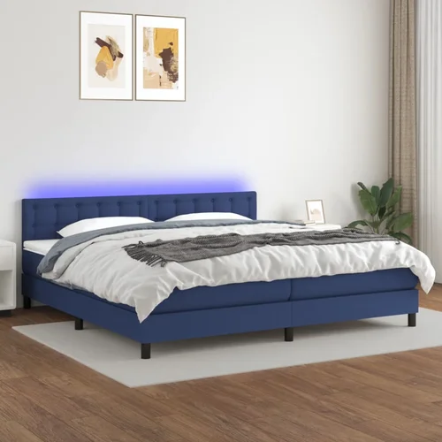 The Living Store Box spring postelja z vzmetnico LED modra 200x200 cm blago - Box Spring Postelja, (21516263)