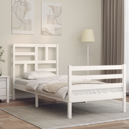 VidaXL Okvir kreveta s uzglavljem bijeli 90 x 200 cm od masivnog drva Slike