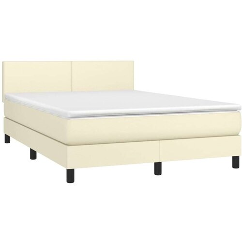  Boxspring - Krevet s oprugama i madracem krem 140x200 cm od umjetne kože - Krema 140 x 200 cm Gladak dizajn Slike
