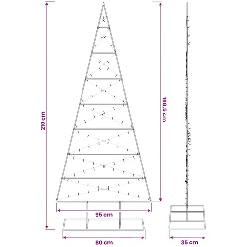  Metalna božićna jelka KUOPIO 210 cm Topla bijela - 210 cm Crna s LED svjetlima Slike
