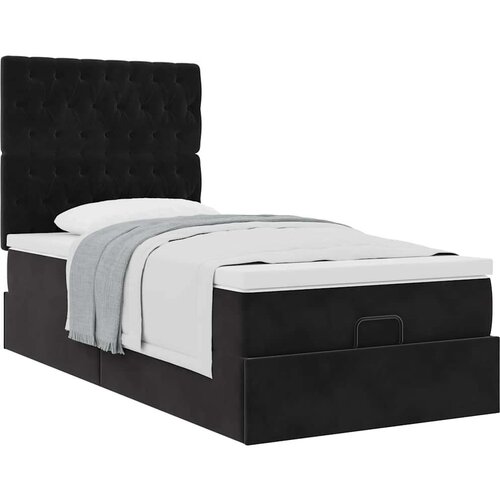 VidaXL Otomanski okvir kreveta s madracima crni 90x190cm bar&amp;scaron;unasti Slike