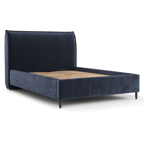 Maison de R&amp;ecirc;ve Tamno plavi tapecirani bračni krevet s prostorom za odlaganje s podnicom 180x200 cm Shell &amp;ndash; Slike