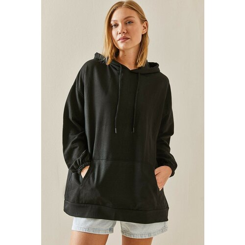 XHAN Black Kangaroo Pocket Oversize Hooded Sweatshirt Slike