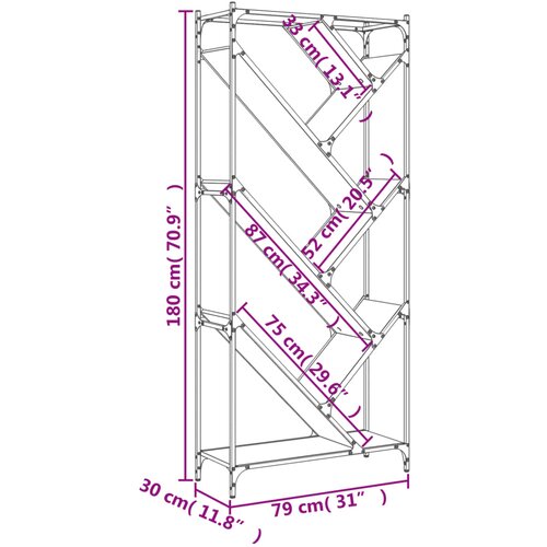  Regal za knjige crni 79 x 30 x 180 cm konstruirano drvo i metal Slike