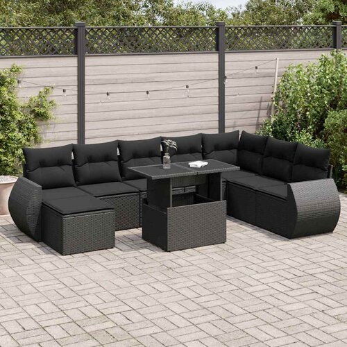  9-dijelni set vrtnih sofa s jastucima poliratan smeđi Slike