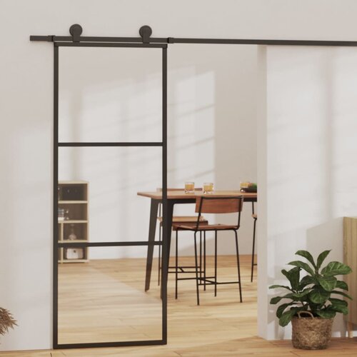 VidaXL Drsna vrata z opremo ESG steklo in aluminij 76x205 cm Slike