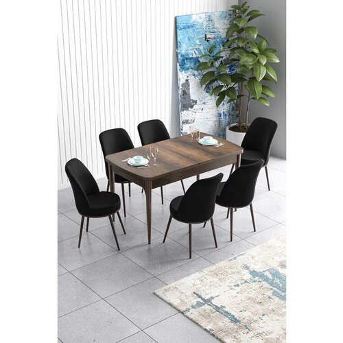Hanah home Han - Baroque, Black BaroqueBlack Extendable Dining Table & Chairs Set (7 Pieces) Cene