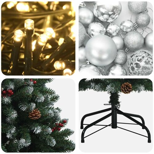  Umjetno božićno drvce zeleno s kuglicama 150 cm 150 LED lampica - Zelena s mraženim vrhovima &amp;Oslash; 80 x 150 cm s 150 LED dioda i sre Slike