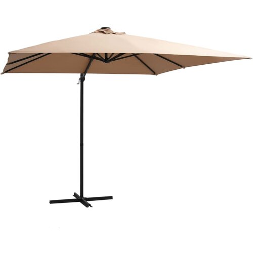 vidaXL Stranski senčnik LED luči in kovinski drog 250x250 cm taupe Cene