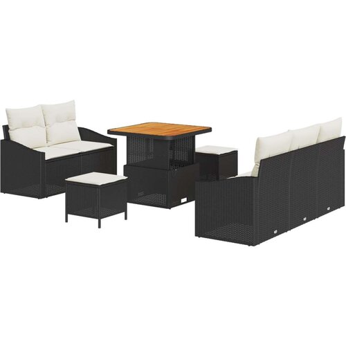 8 komada set sofa za vrt s jastučićima crni poli ratan akacija 2-sjedalo set sofa za vrt s jastučićima crni poli ratan 3 komad Slike