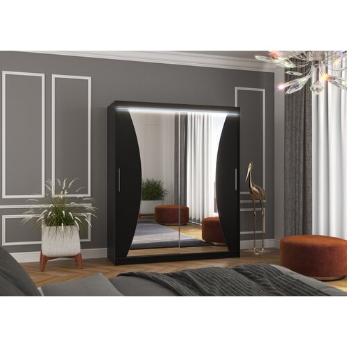 ADRK Drsna omara z ogledalom in LED osvetlitvijo CHARLOTTE, 180 cm - ČRNA Cene