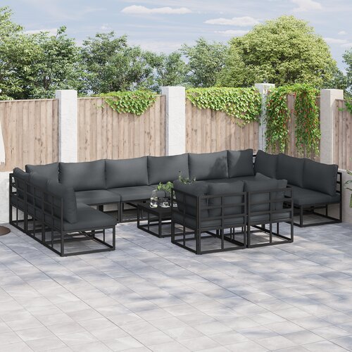 vidaXL Vrtna sedežna garnitura 12 pcs Črna 423 x 211.5 x 71 cm Cene