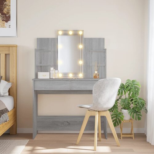 vidaXL Toaletna mizica z LED lučkami siva sonoma 96x40x142 cm Cene