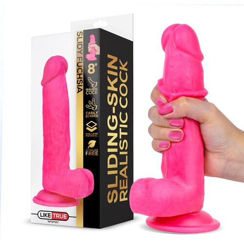 INTOYOU LikeTrue Slidy Sliding-Skin Realistic Dual Layer Dildo 8&amp;quot; Fuchsia Slike
