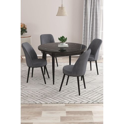 Hanah home trpezarijski set Kea, sto i 4 stolice, ploča u dekoru crnog mermera, antracit tkanina Babyface Cene