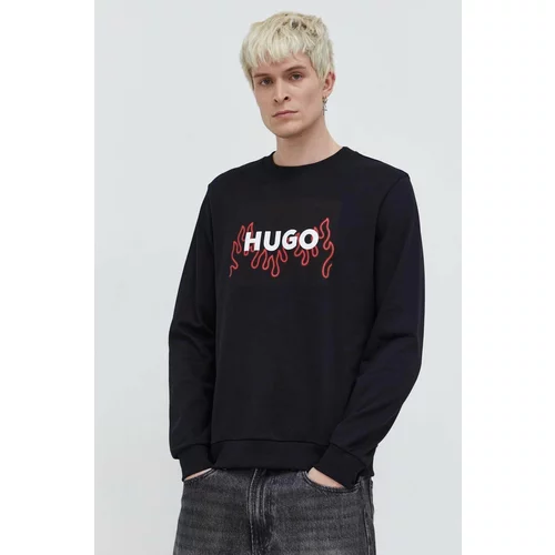 Hugo Bombažen pulover moška, črna barva