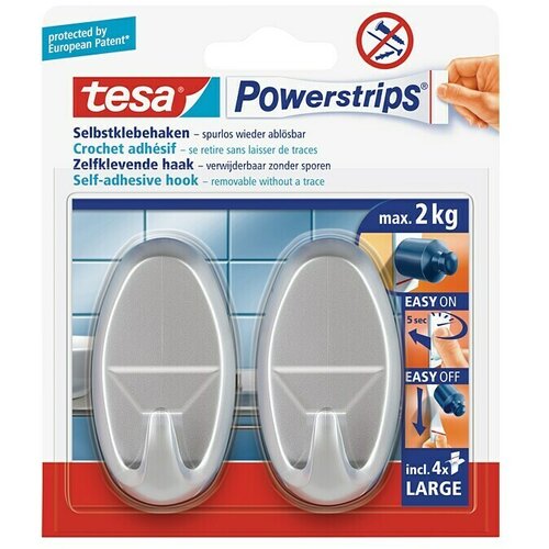 Tesa Powerstrips Samoljepljivi držač (Ovalno, Veličina: L, Mat krom, 2 Kom.) Cijene